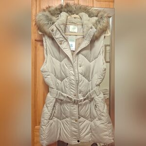 Hooded Vest with Faux Fur Trim